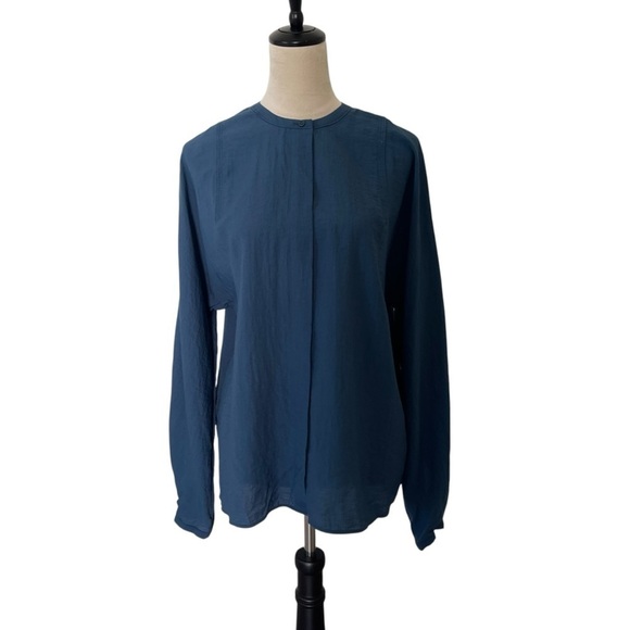 COS long sleeve lightweight rayon blend round neck button front teal tunic top 8 - Picture 12 of 13